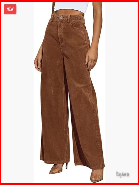 Pants - High Waisted Wide Leg Corduroy Dress Pants with Pockets